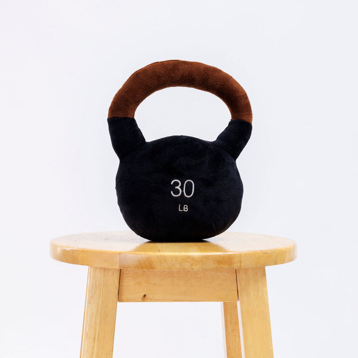 Kettlebell squeaky plush dog toy
