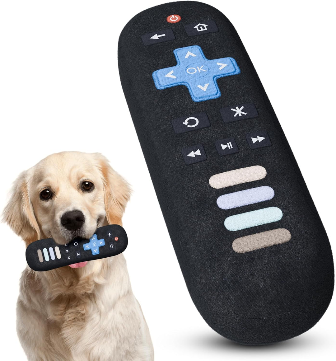 TV Remote squeaky plush dog toy